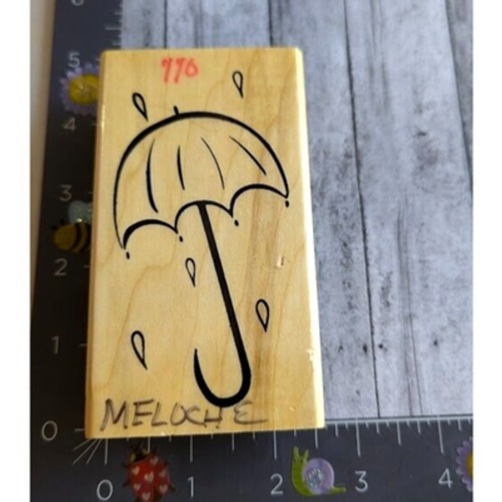Anita's Umbrella Rain Rubber Stamp Wood #C9